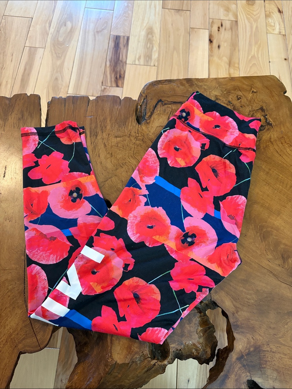 High-Rise Black Leggings with Bold Red Floral Print